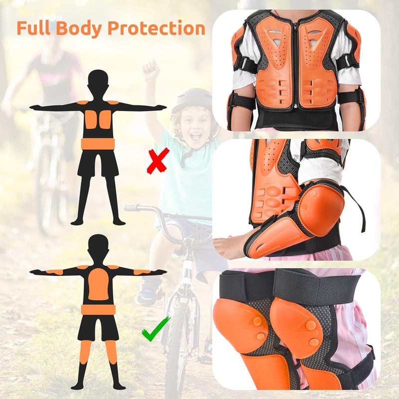 JUSTDOLIFE Youth Dirt Bike Gear, 5 PCS Motorcycle Armbor Protection Jacket, Kids Motorcycle Armor with Knee Pads Elbow Pads Chest Protector Racing for Outdoor Sports - Image 4